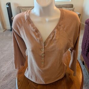Anderson Tan Button-Up Cotton Top, Size M